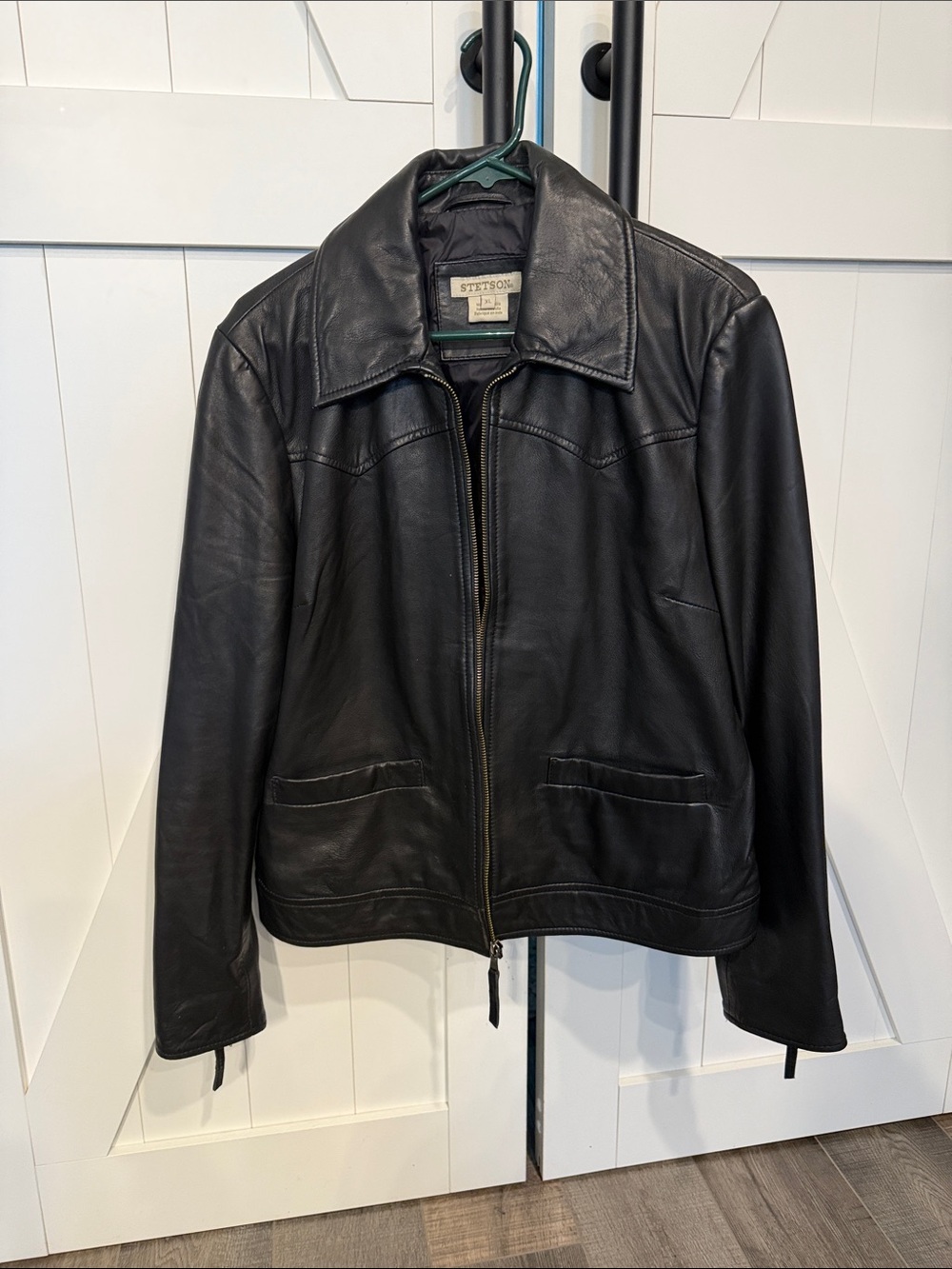 Stetson Black Leather Zip-Front Bomber Jacket